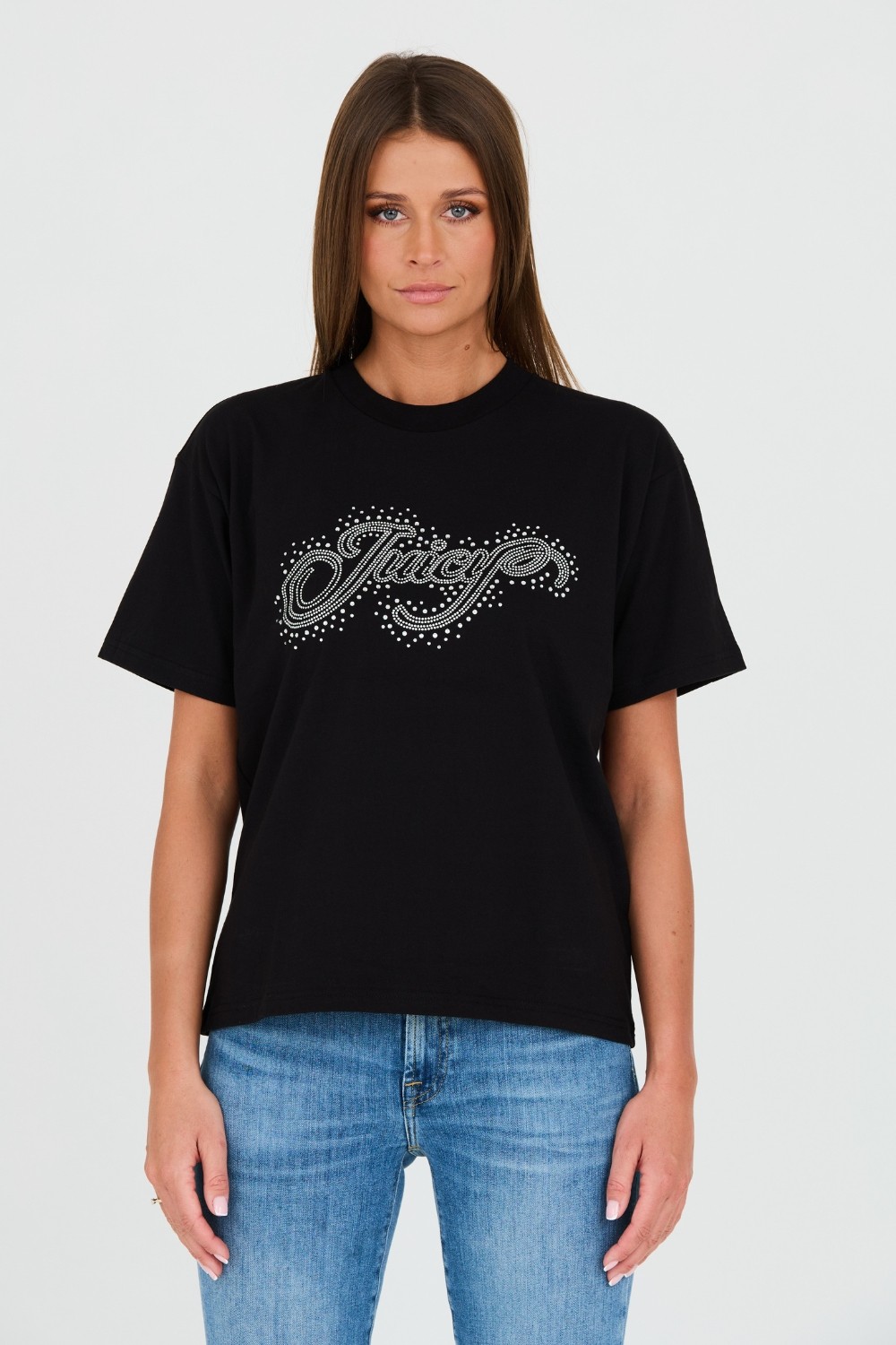 JUICY COUTURE Czarny t-shirt Boyfriend Scatter Diamante