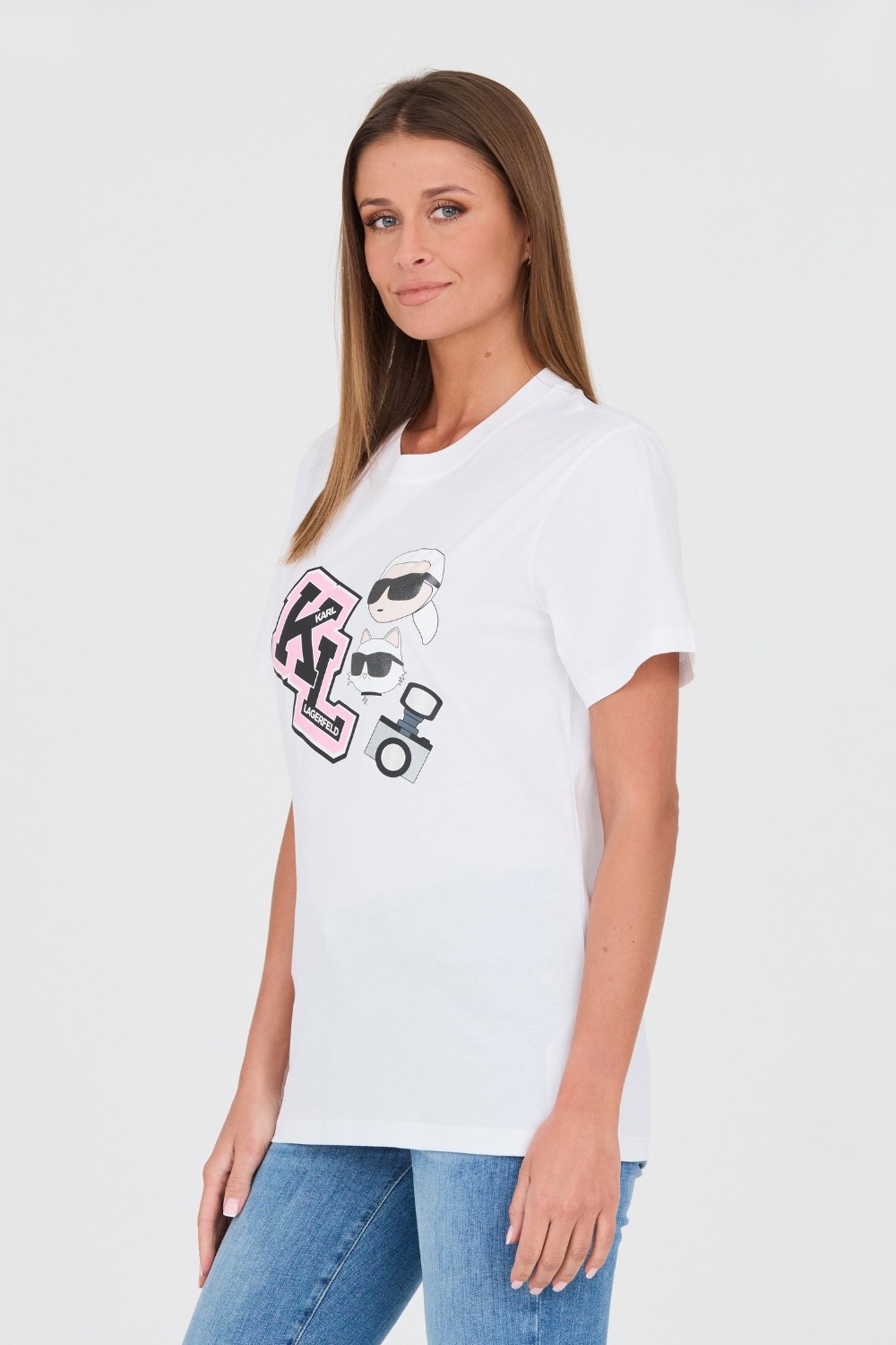 KARL LAGERFELD Biały t-shirt Ikonik Varsity Tee