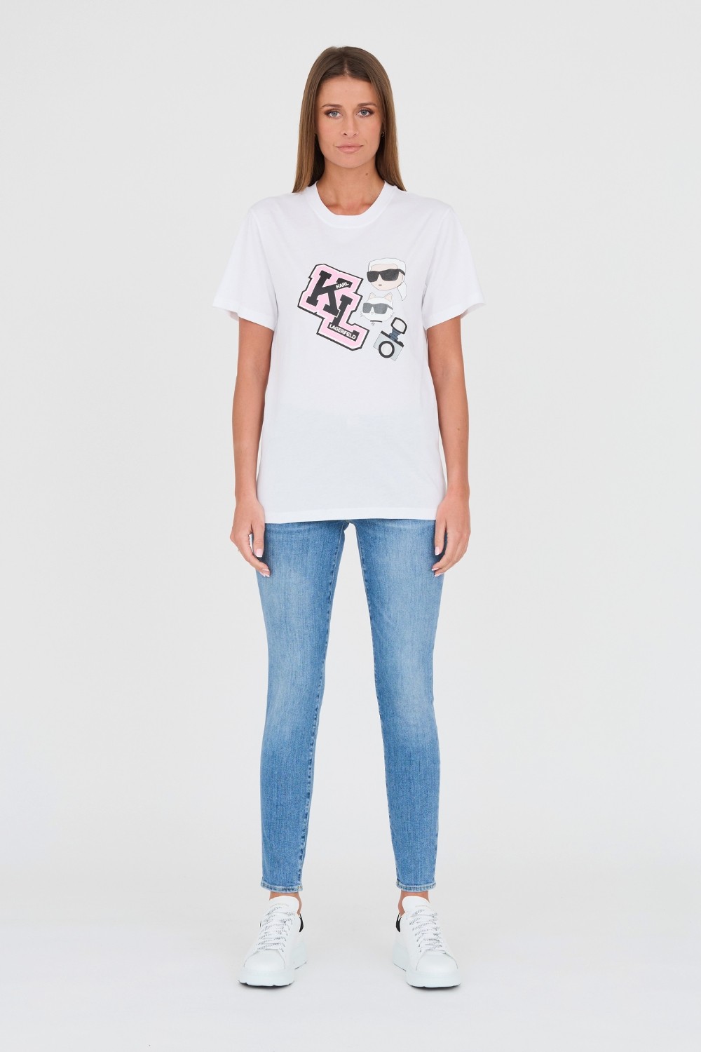 KARL LAGERFELD Biały t-shirt Ikonik Varsity Tee