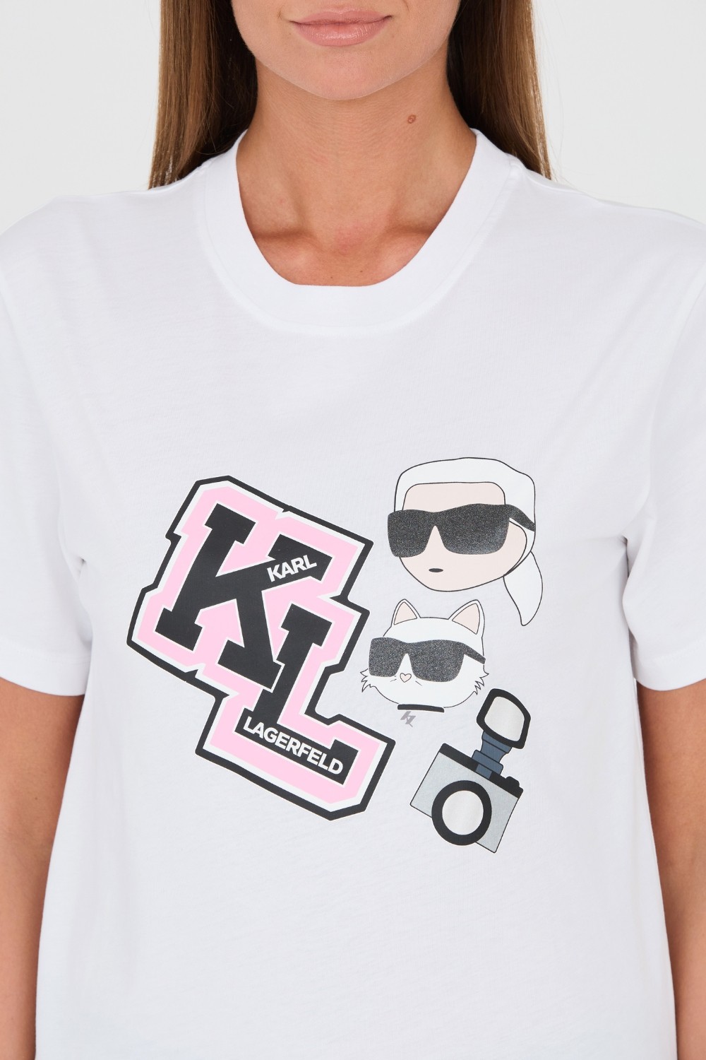 KARL LAGERFELD Biały t-shirt Ikonik Varsity Tee