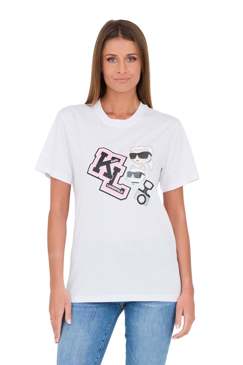 KARL LAGERFELD Biały t-shirt Ikonik Varsity Tee