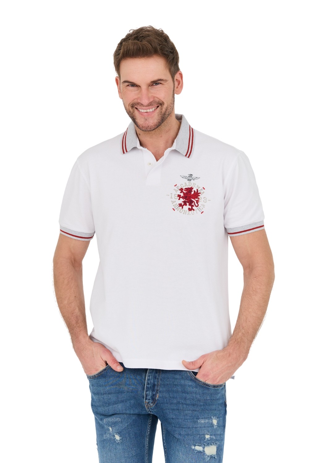 AERONAUTICA MILITARE Biała koszulka Polo M.C.