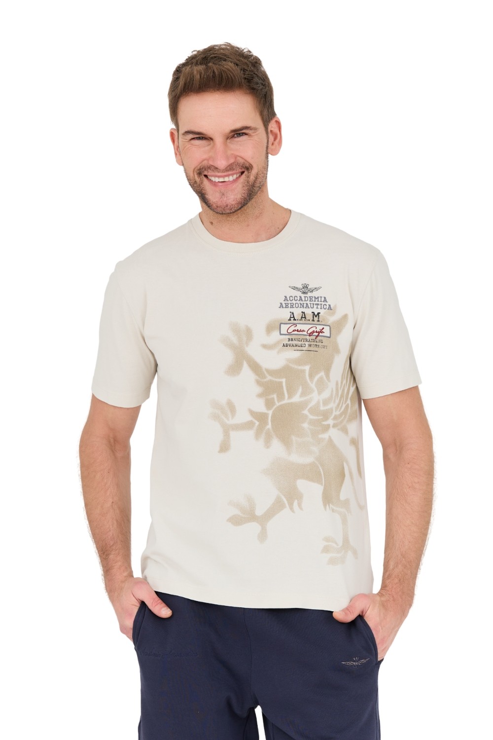 AERONAUTICA MILITARE Beżowy t-shirt M.C.