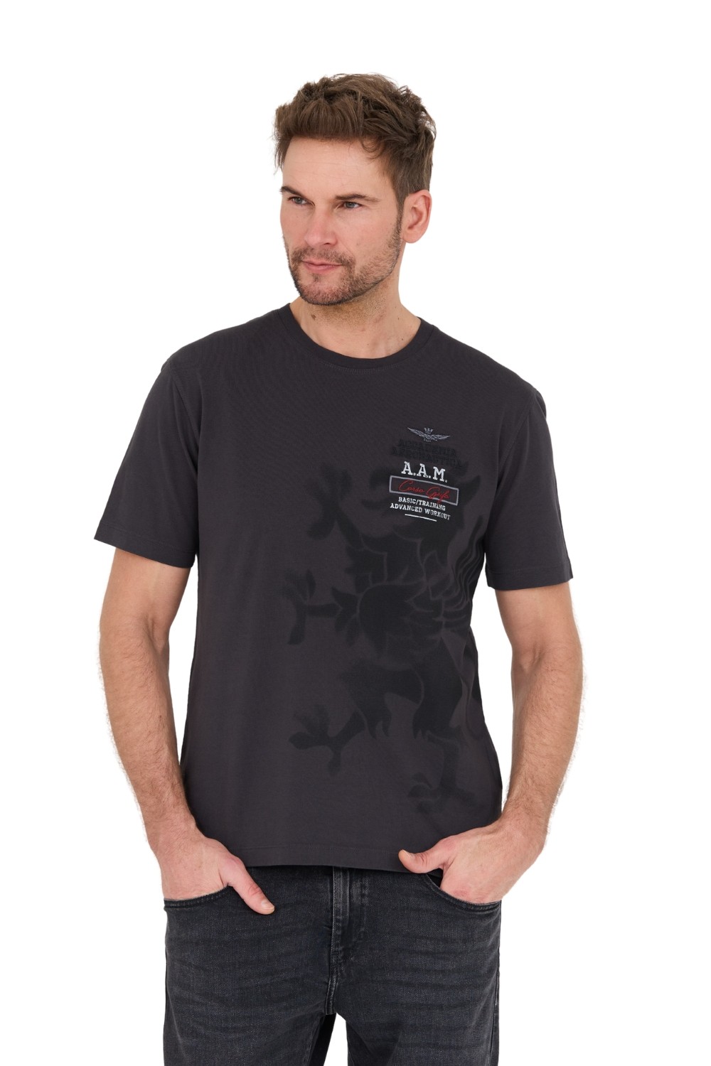 AERONAUTICA MILITARE Grafitowy t-shirt M.C.