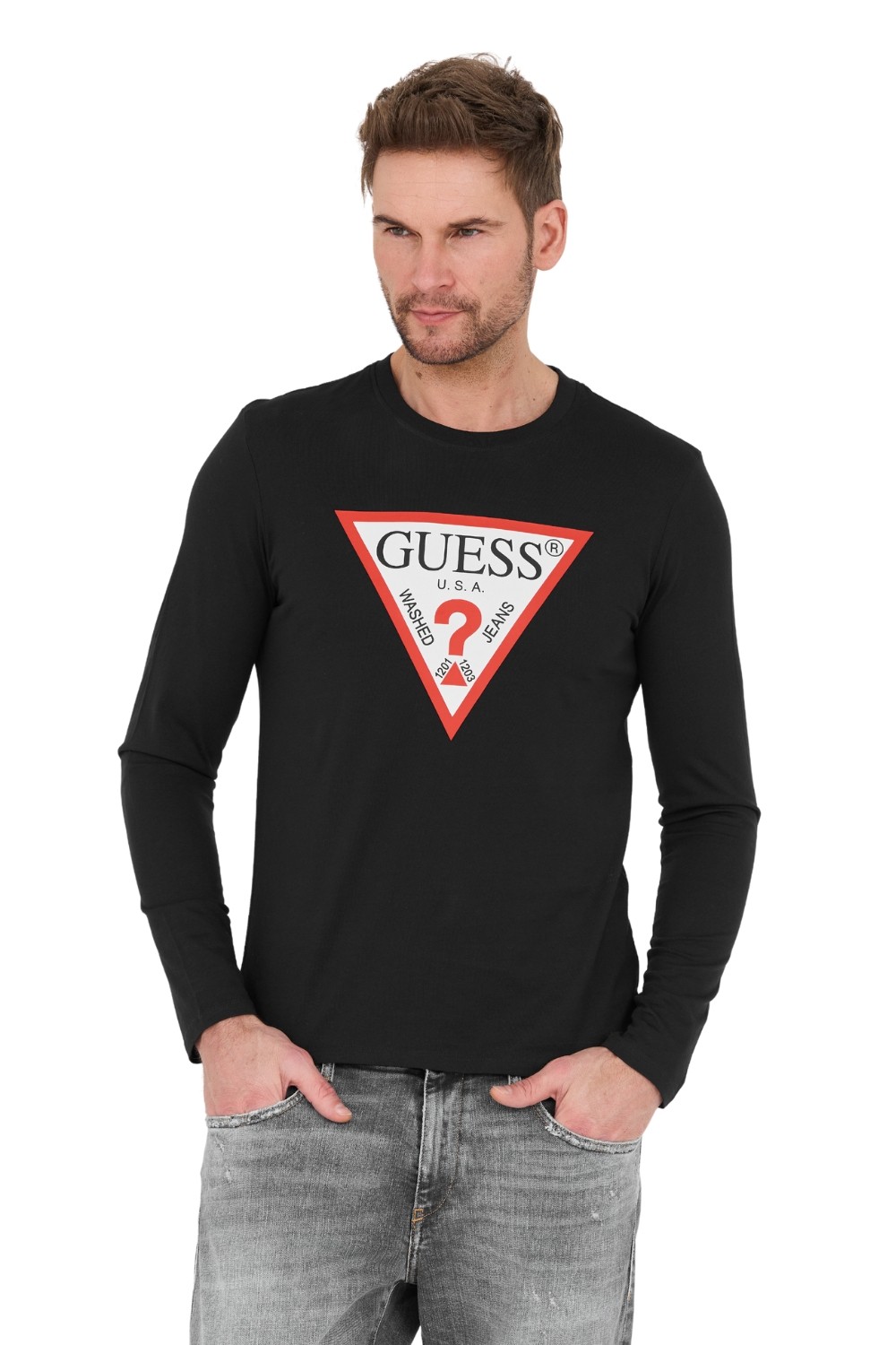 GUESS Czarny longslevee Original Logo Tee