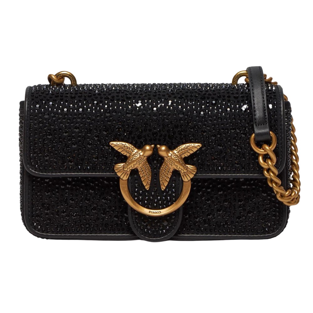 PINKO Czarna torebka z cyrkoniami Love One Mini
