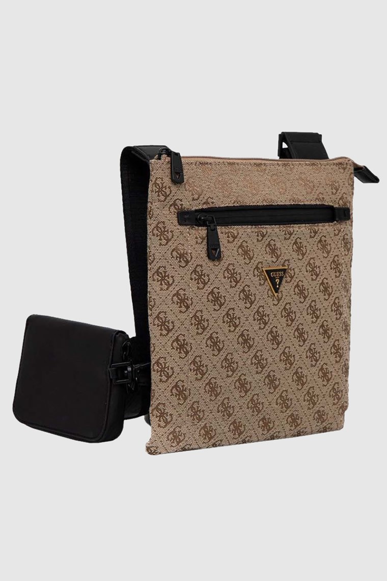 GUESS Brązowa torba męska na ramię w logo z saszetką