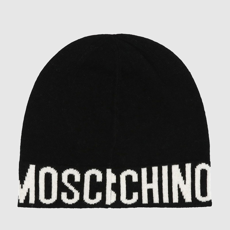 MOSCHINO Czarna czapka damska z białym logo