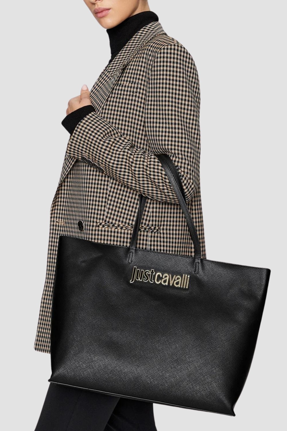 JUST CAVALLI Czarna shopperka Range B Metal Lettering