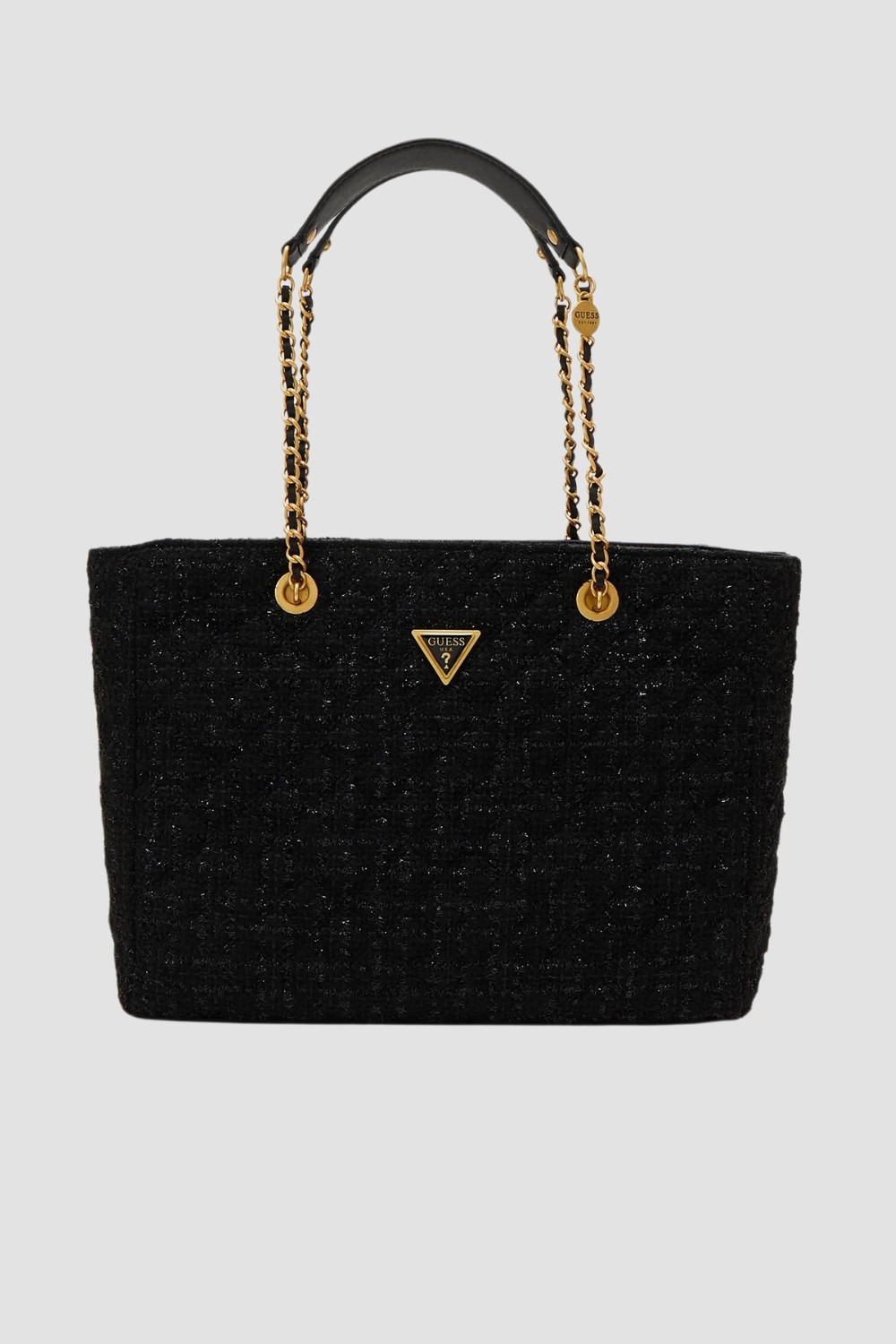 GUESS Czarna tweedowa shoperka Giully Tote