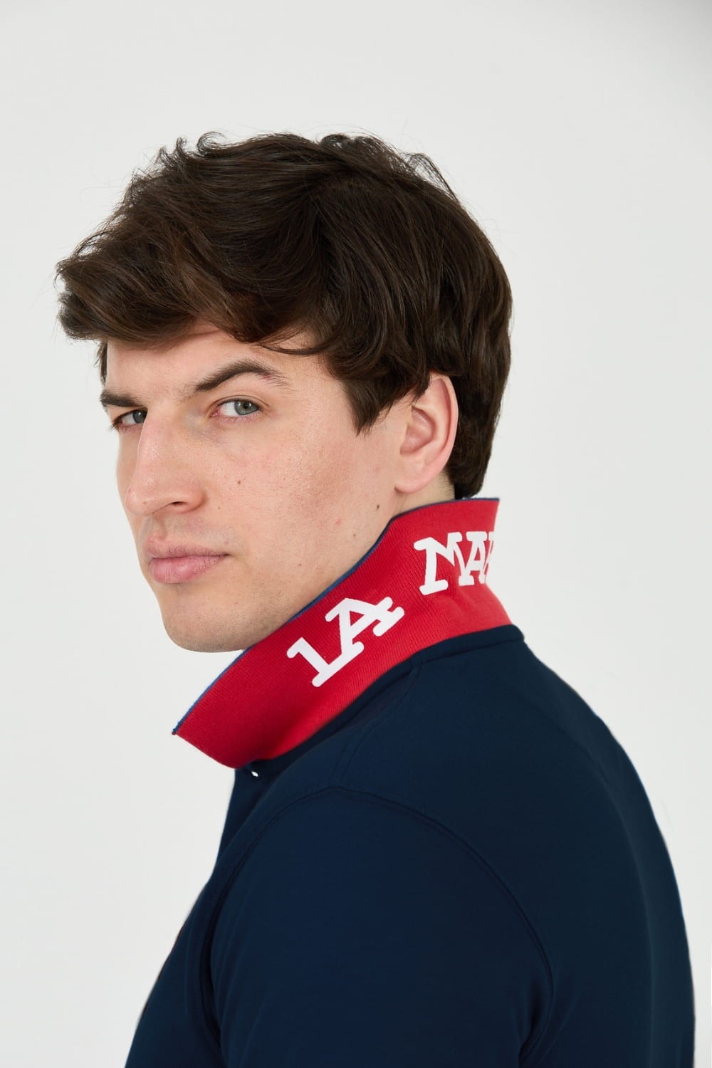 LA MARTINA Granatowe polo z dużym czerwonym logo