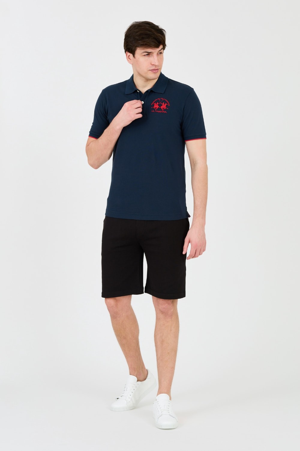 LA MARTINA Granatowe polo z dużym czerwonym logo