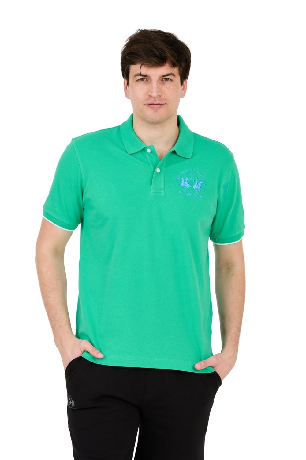 LA MARTINA Green polo with large logo