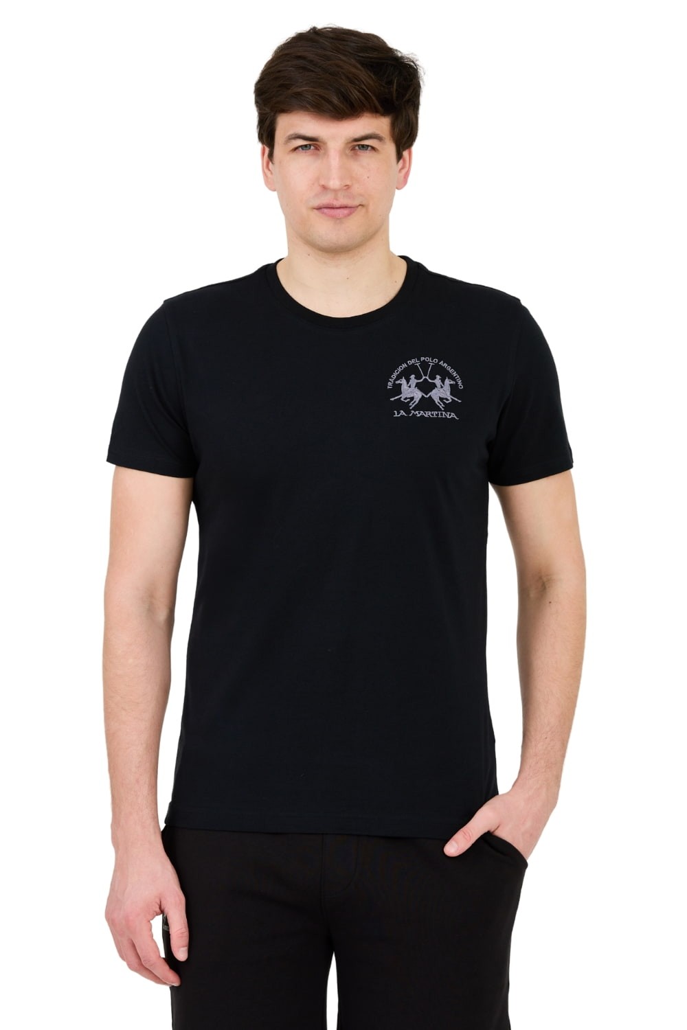 LA MARTINA Czarny t-shirt z dużym logo