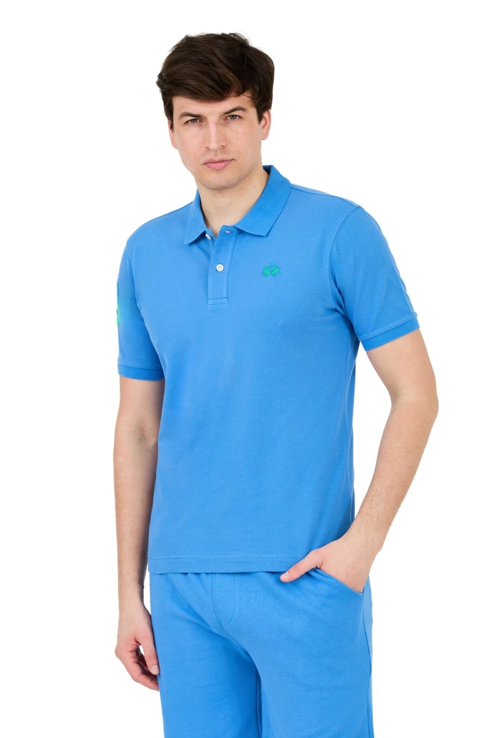 LA MARTINA Niebieskie polo z małym zielonym logo