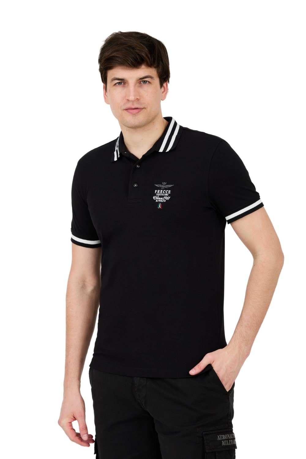 AERONAUTICA MILITARE Czarne polo Short Sleeve