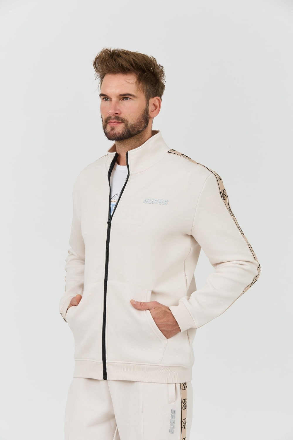 GUESS Beżowa bluza Mickey Full Zip