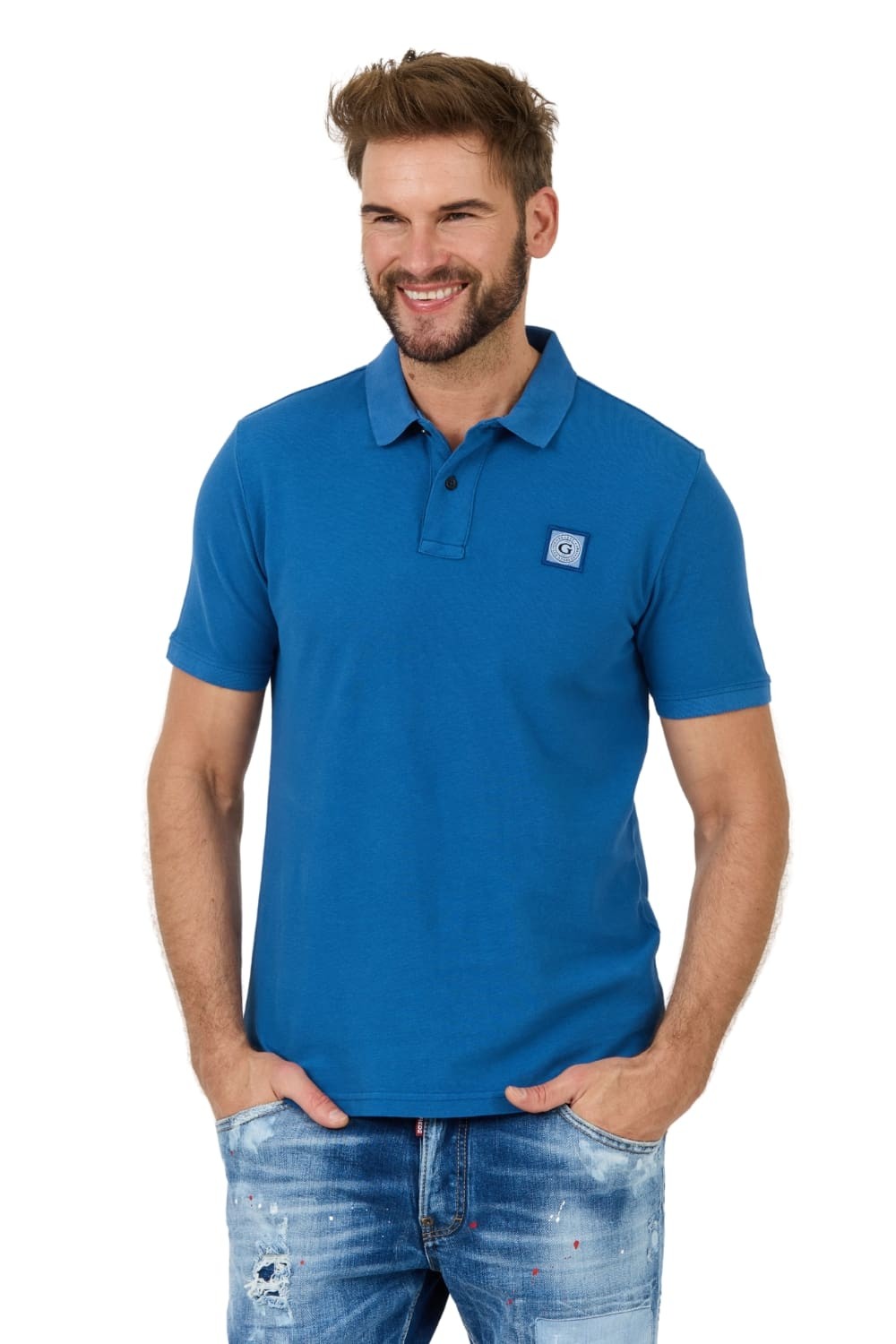 GUESS Niebieskie polo Washed