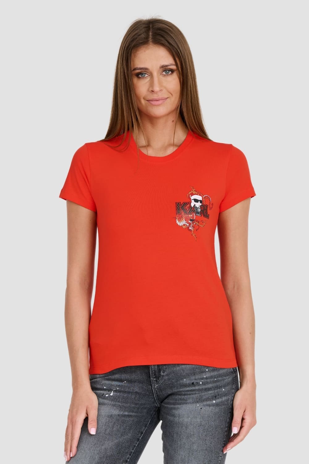 KARL LAGERFELD Red iconic linen t-shirt