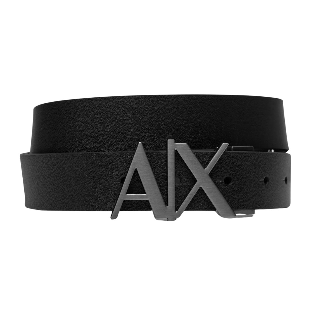 ARMANI EXCHANGE Czarny pasek ze srebrną klamrą