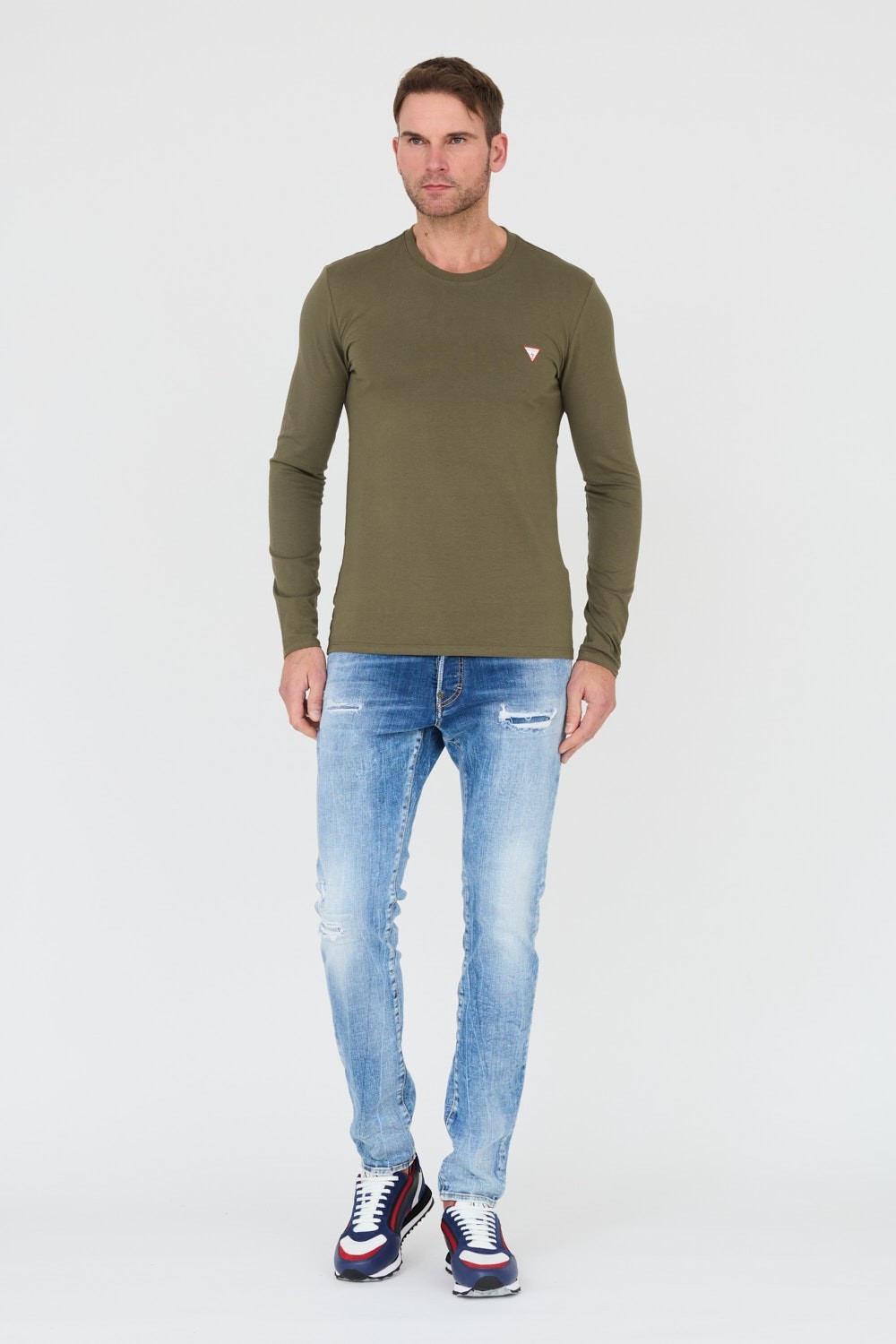 GUESS Zielony longsleeve Core Tee