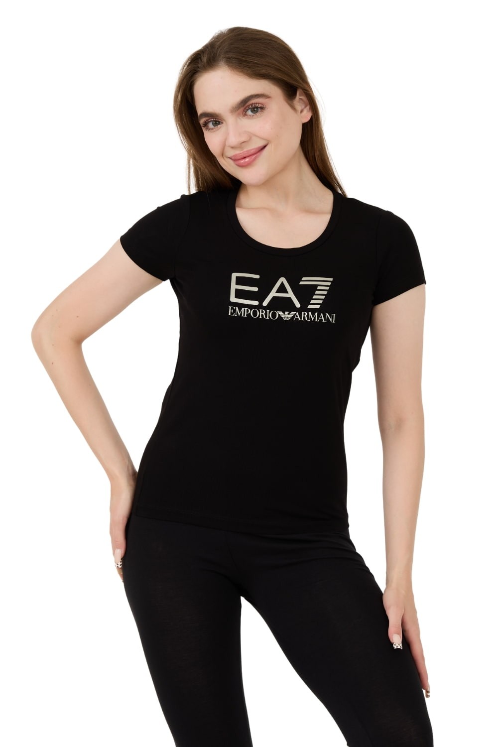 EA7 Чорна футболка зі сріблястим логотипом