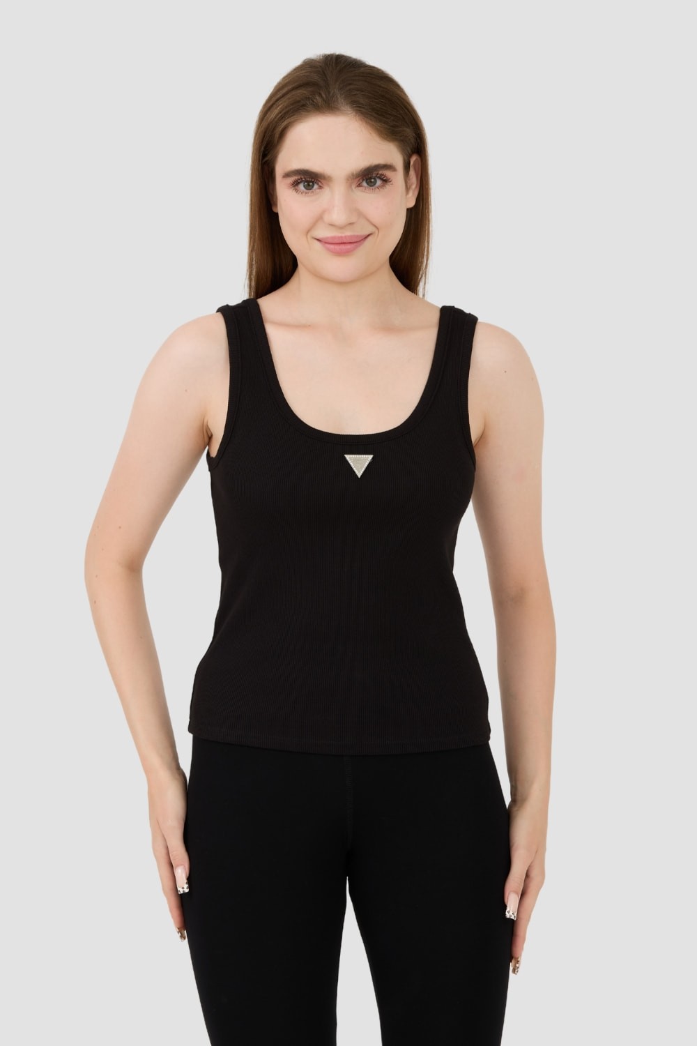 GUESS Czarny top Ribbed Knit Tank
