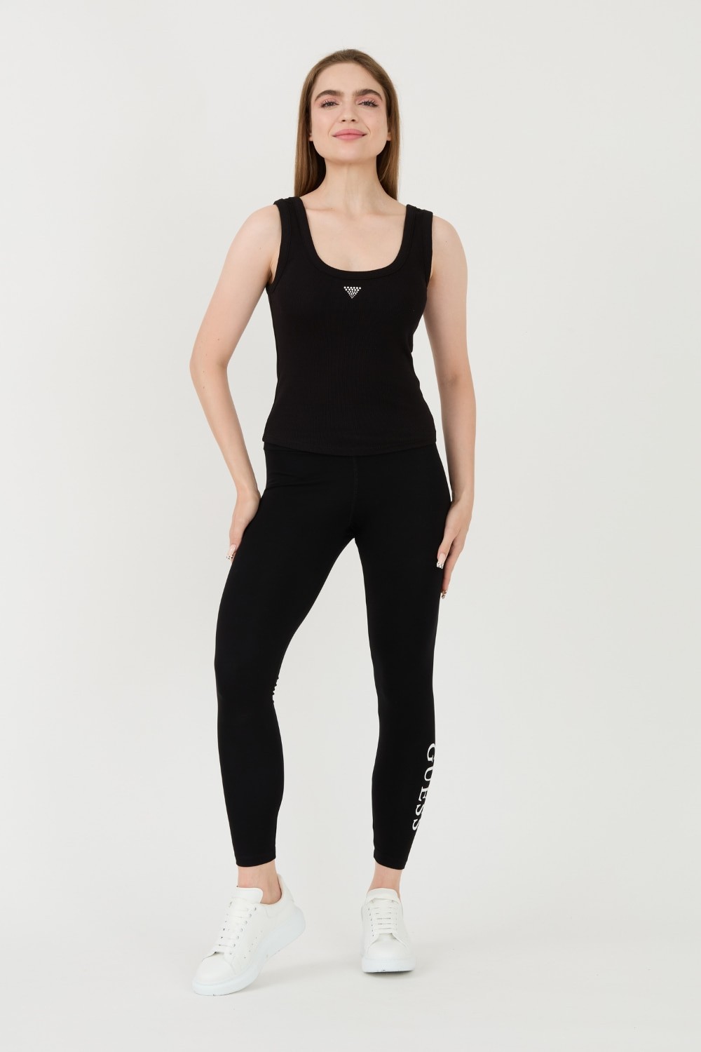 GUESS Czarny top Triangle Bling Rib Tank