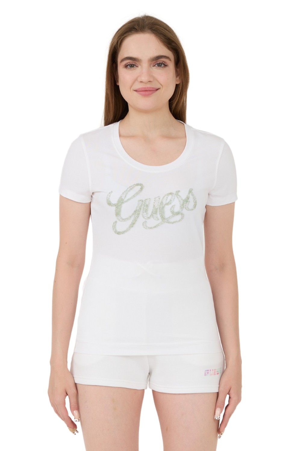 GUESS Biały t-shirt Script