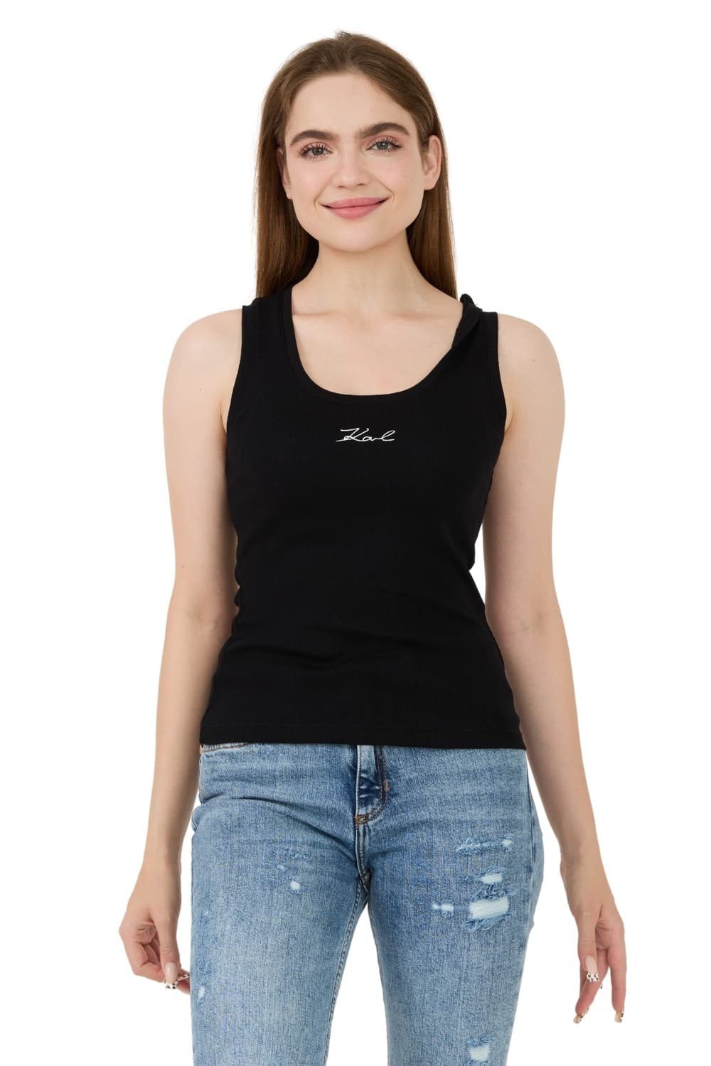 KARL LAGERFELD Czarny top Logo Rib Tank