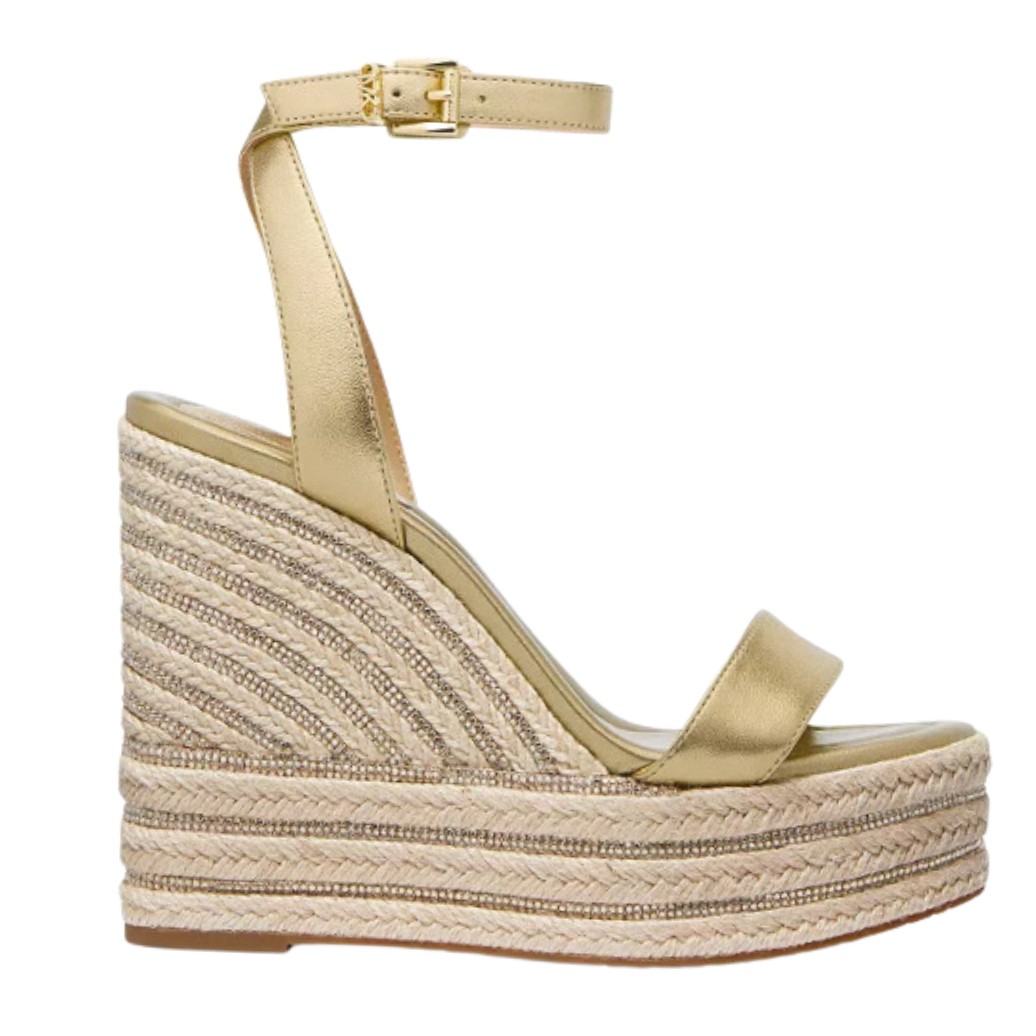 MICHAEL KORS Złote sandały na platformie Leighton Wedge