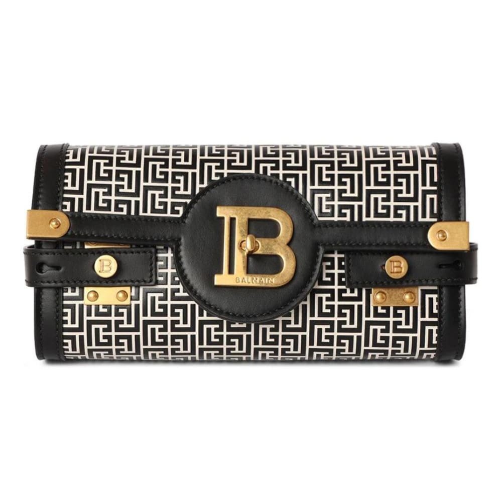BALMAIN Czarno-biała torebka B-buzz Pouch 23-cuir Emb Pb