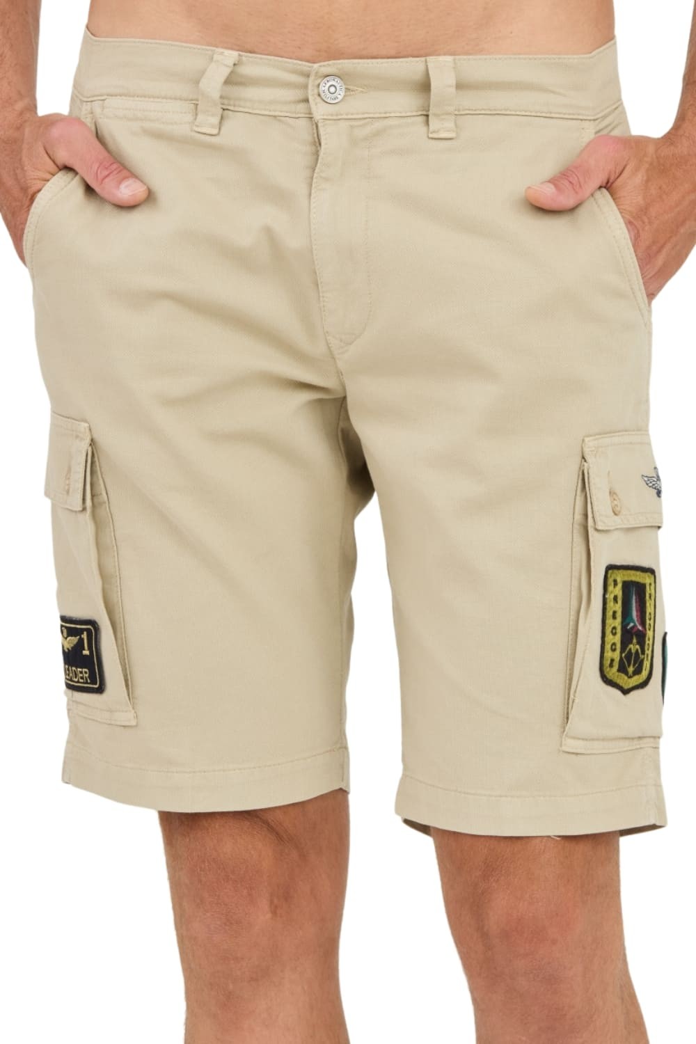 AERONAUTICA MILLITARE Beżowe bermudy Frecce Tricolori