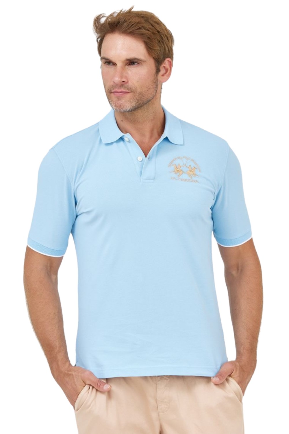 LA MARTINA Błękitna koszulka polo z wyszywanym logo