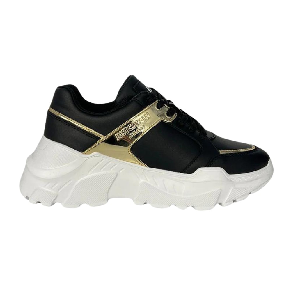 JUST CAVALLI Czarne sneakersy ze złotym logo Fondo Casper