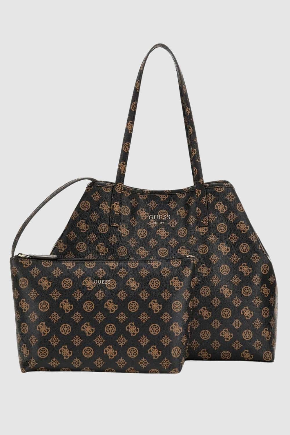 GUESS Duża brązowa logowana torebka 2 w 1 Vikky II