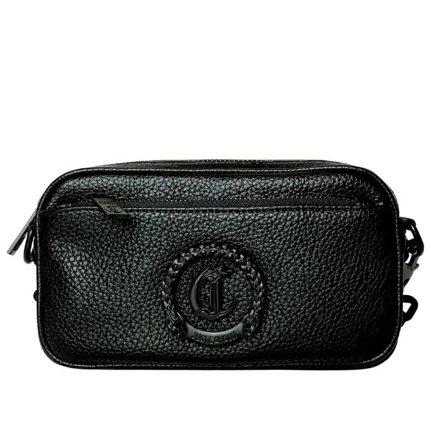 JUST CAVALLI Czarna saszetka JC Logo Metal Circle - Style 2