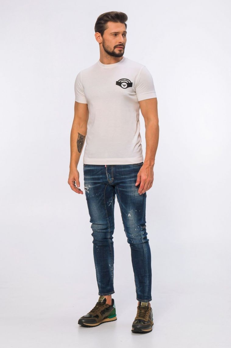 EMPORIO ARMANI Біла чоловіча футболка з вишитим логотипом